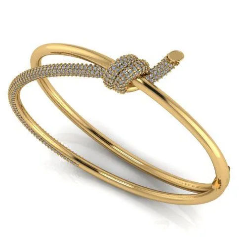 Knot Double Row Hinged Bangle 14K gold with Diamonds