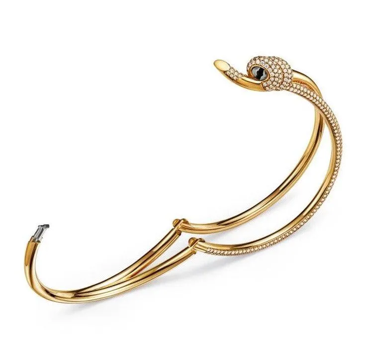 Knot Double Row Hinged Bangle 14K gold with Diamonds