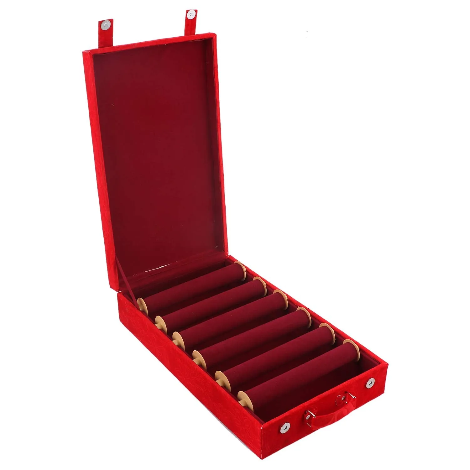 Kuber Industries Floral Design Wooden 1 Piece Six Rod Velvet Bangle Storage Box (Red) - CTKTC022728