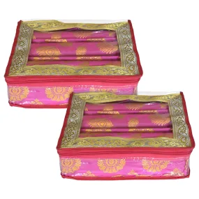 Kuber Industries Multipurpose Bareque Seamless Design Laminated 3 Rod Bangle Box/Organizer/Case With Tranasparent Top - Pack of 2 (Pink)-47KM0443