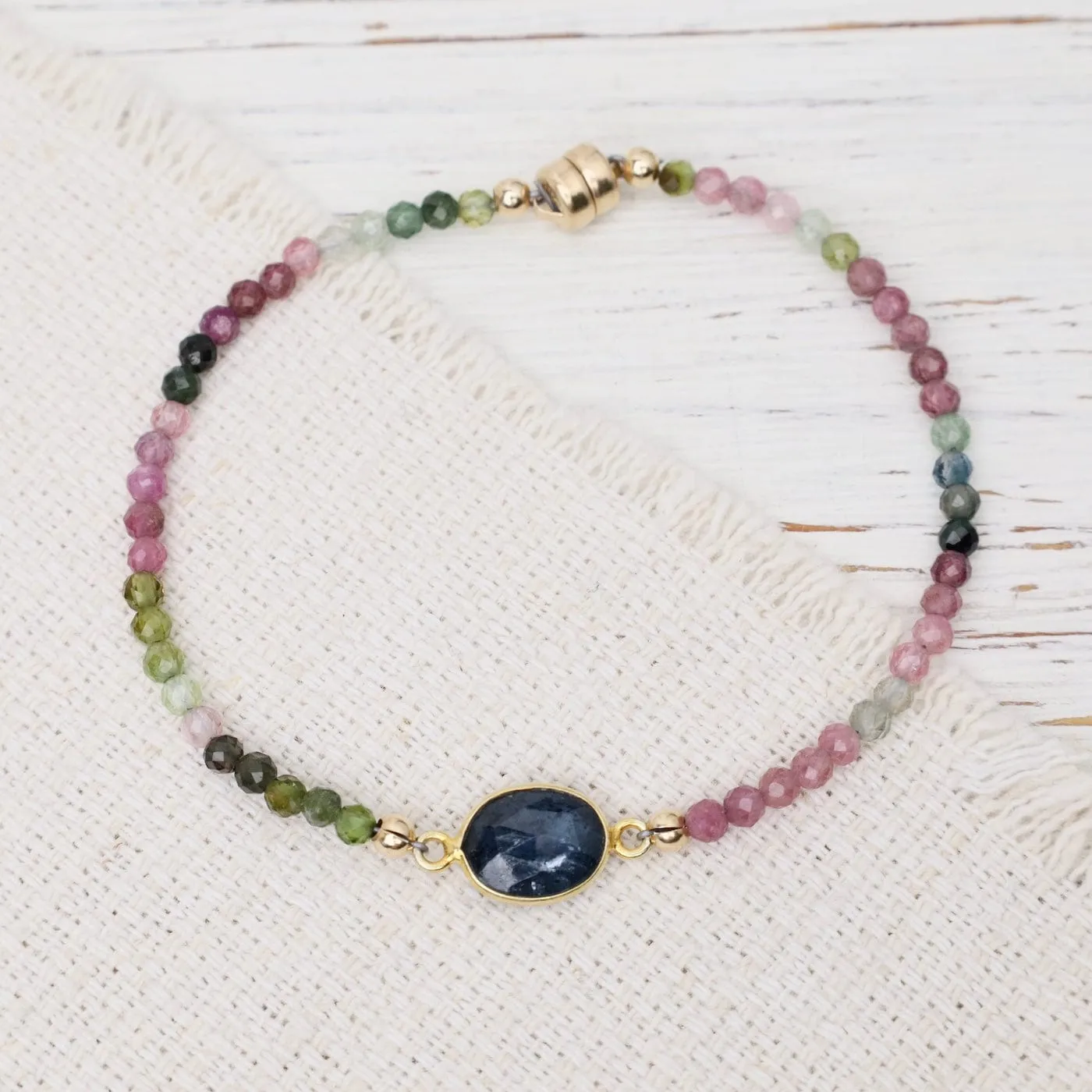 Kyanite Link & Rainbow Tourmaline Bracelet