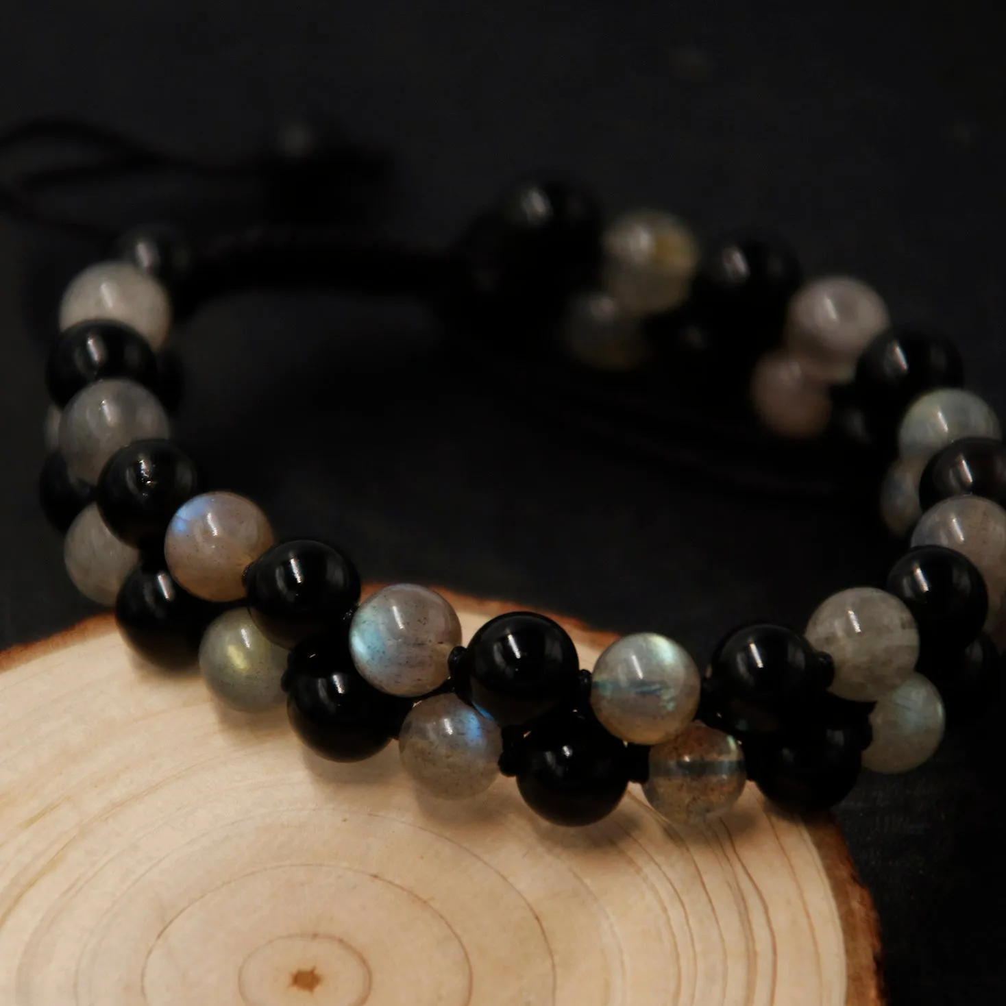 Labradorite & Obsidian Bracelet, 8mm