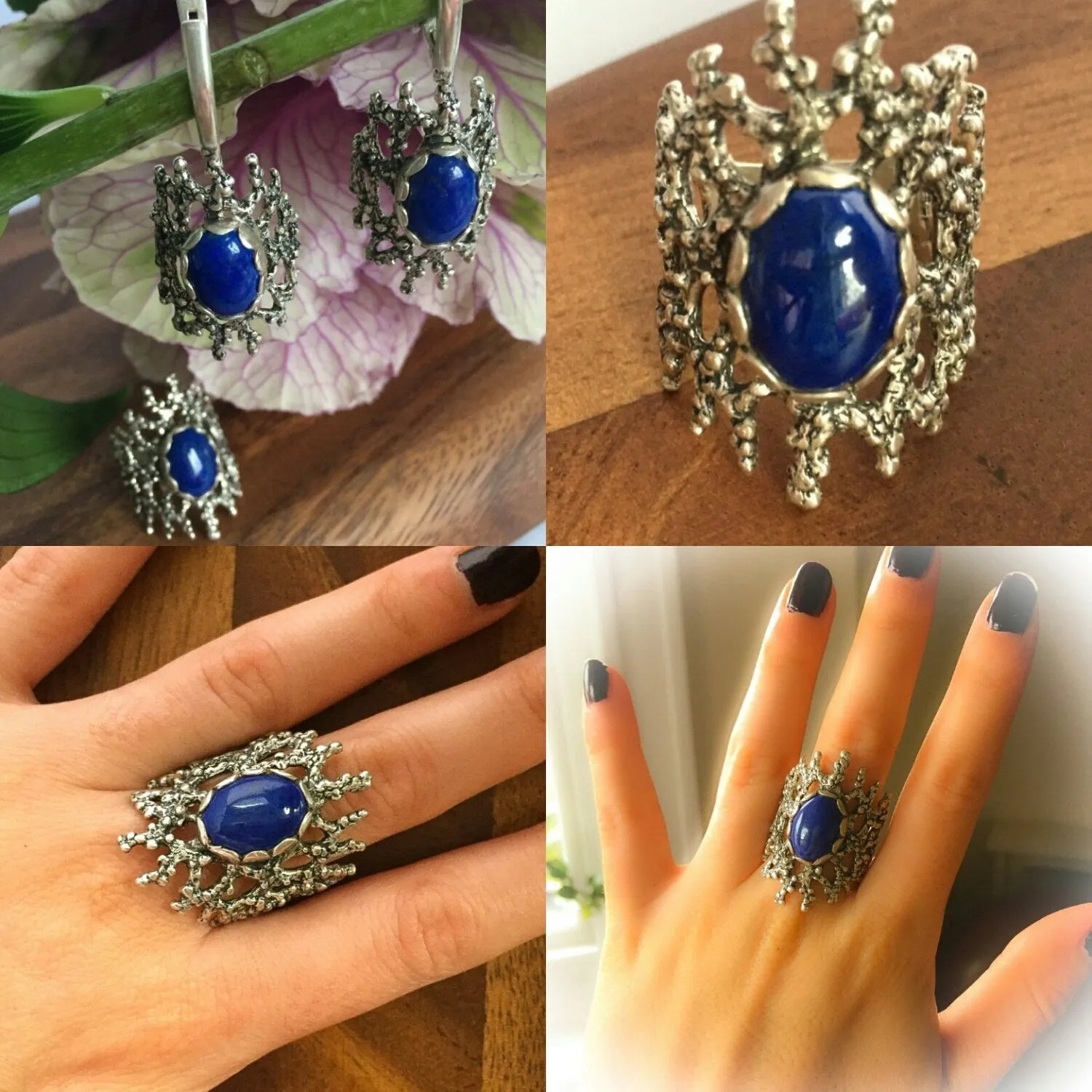 Lapis Lazuli Ring - Blue Statement Ring - Heavy Silver Ring