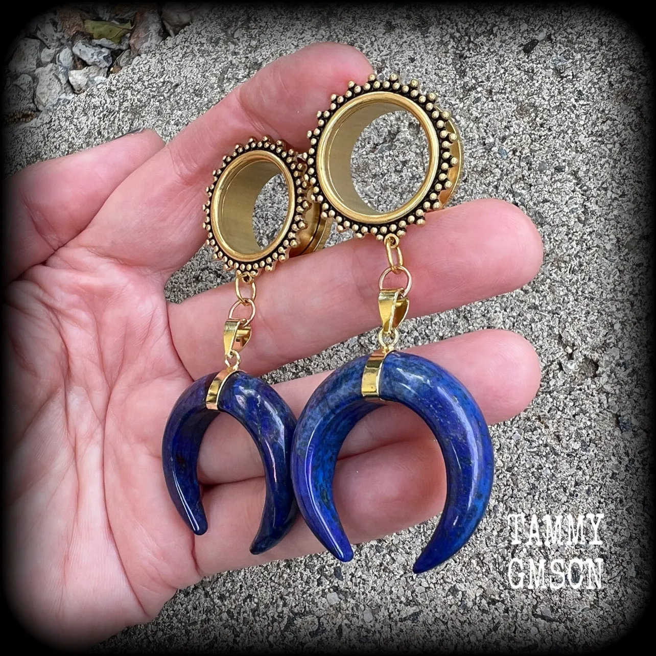 Lapis lazuli tunnel dangles-Boho tunnels