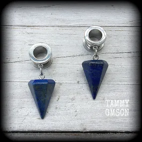 Lapis lazuli tunnel earrings-Gemstone gauged earrings