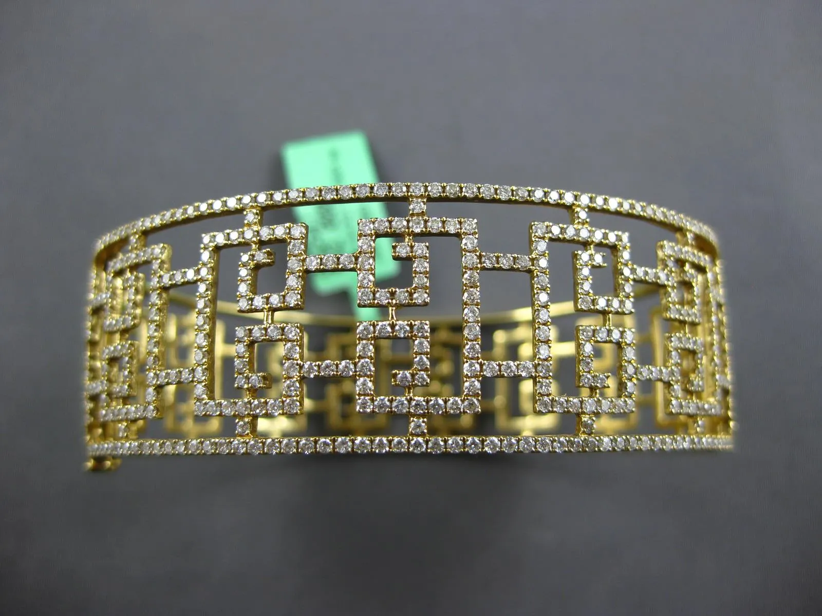 LARGE 3.47CT DIAMOND 18KT YELLOW GOLD 3D FILIGREE GREEK KEY CUFF BANGLE BRACELET