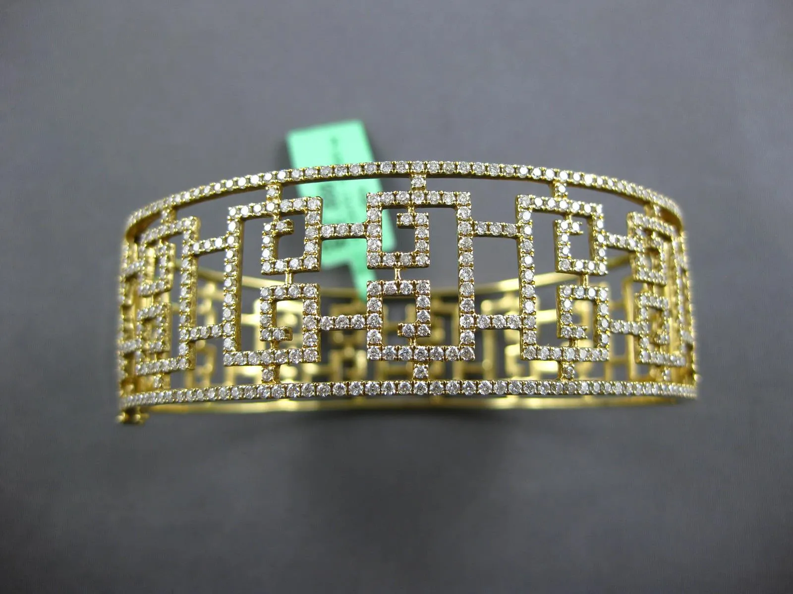 LARGE 3.47CT DIAMOND 18KT YELLOW GOLD 3D FILIGREE GREEK KEY CUFF BANGLE BRACELET