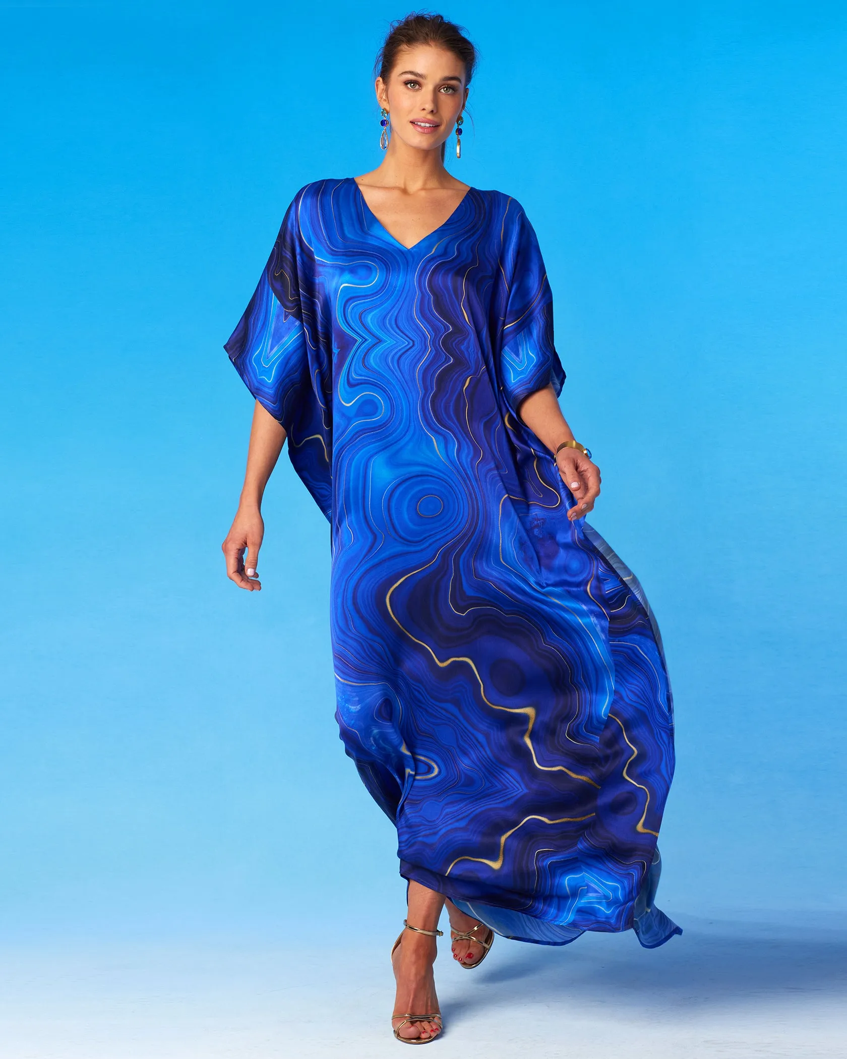 Lavinia Silk Kaftan in Lapis Lazuli