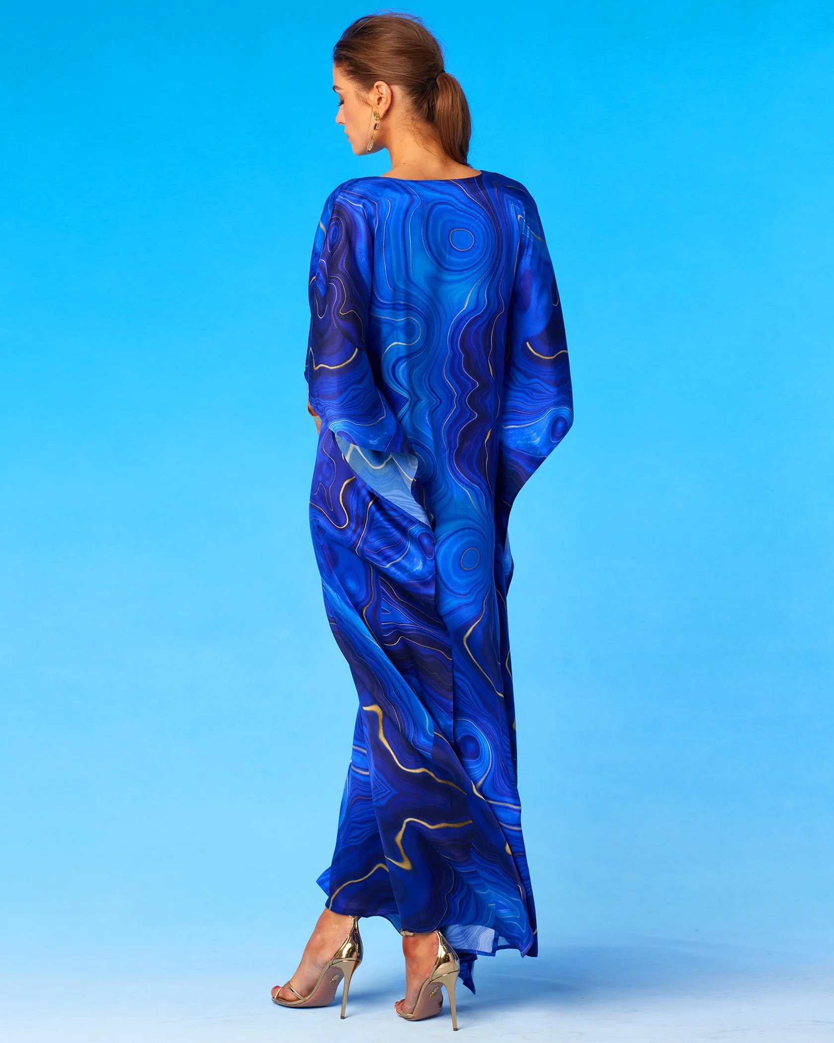 Lavinia Silk Kaftan in Lapis Lazuli