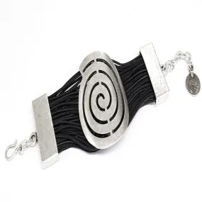 Leather & Pewter Bracelet with Puzzle Circle Disc