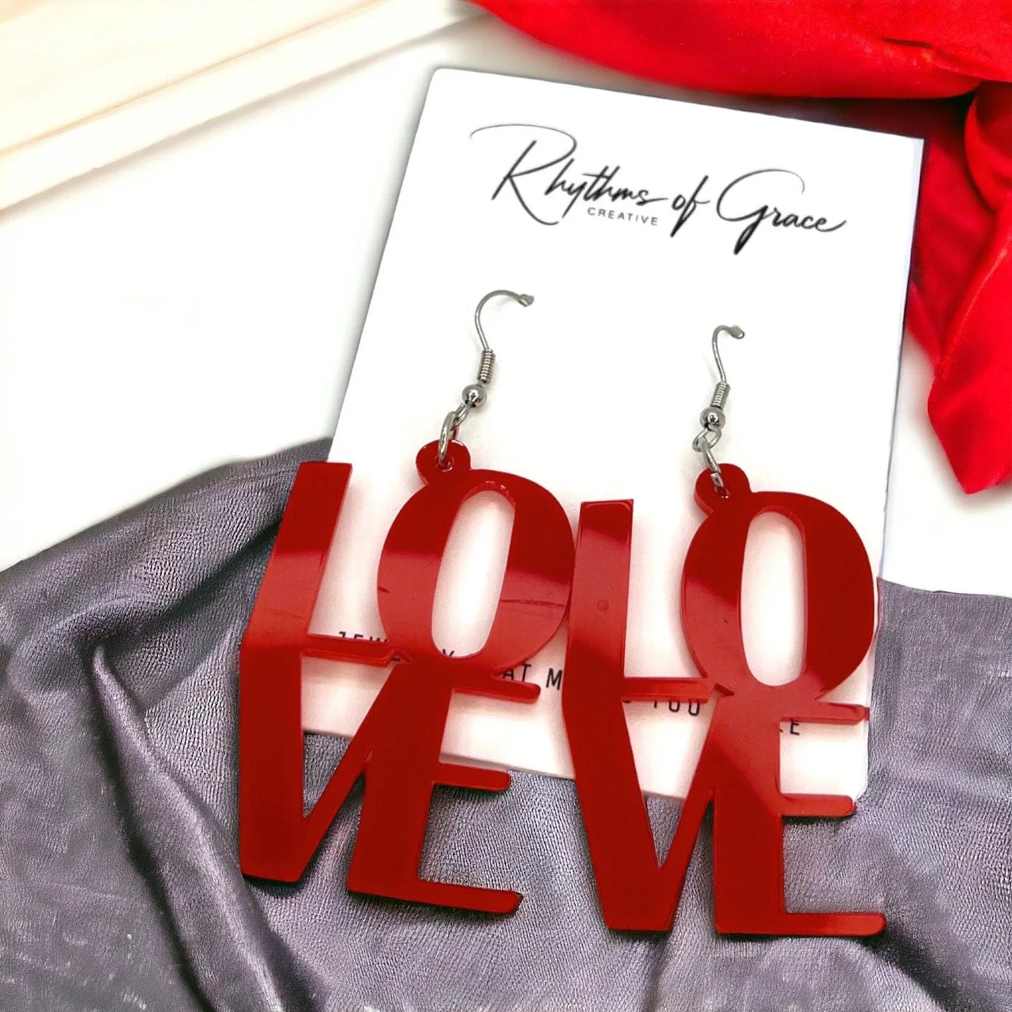 LOVE Earrings - Valentine’s Earrings, Love Earrings, Heart Accessories, Happy Valentine’s Day, Red Hearts, Valentine’s Jewelry, Boho Chic