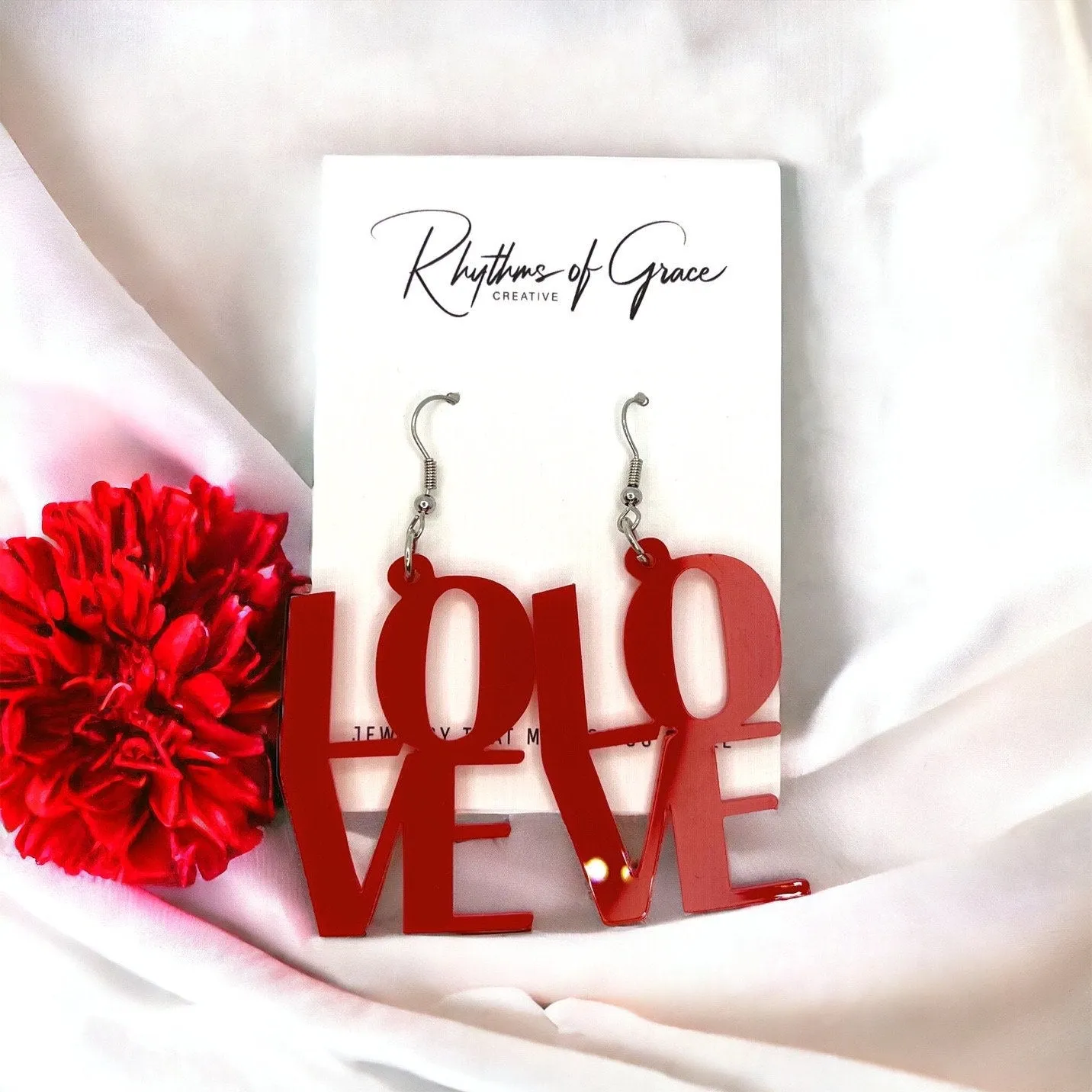 LOVE Earrings - Valentine’s Earrings, Love Earrings, Heart Accessories, Happy Valentine’s Day, Red Hearts, Valentine’s Jewelry, Boho Chic