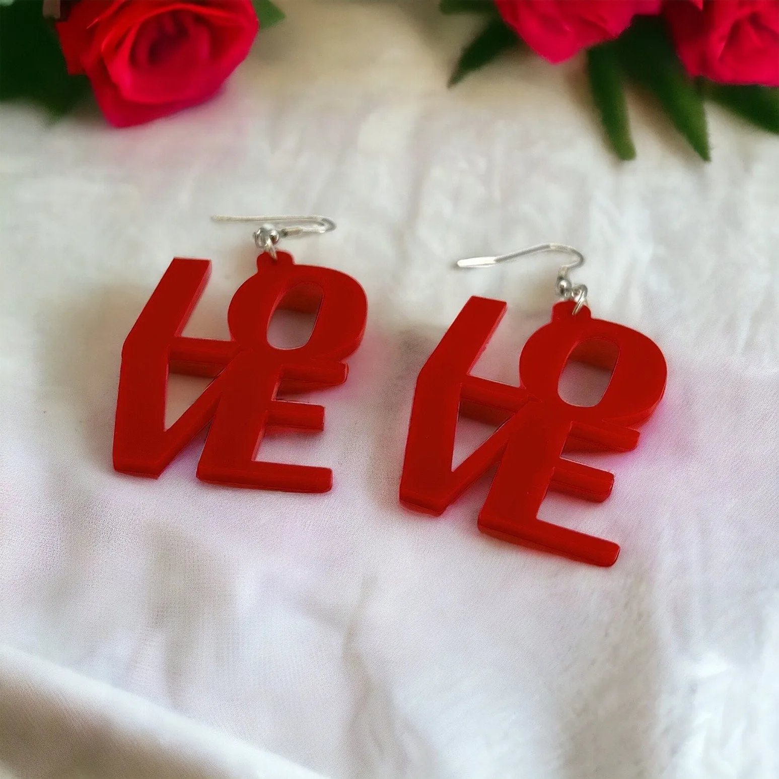 LOVE Earrings - Valentine’s Earrings, Love Earrings, Heart Accessories, Happy Valentine’s Day, Red Hearts, Valentine’s Jewelry, Boho Chic