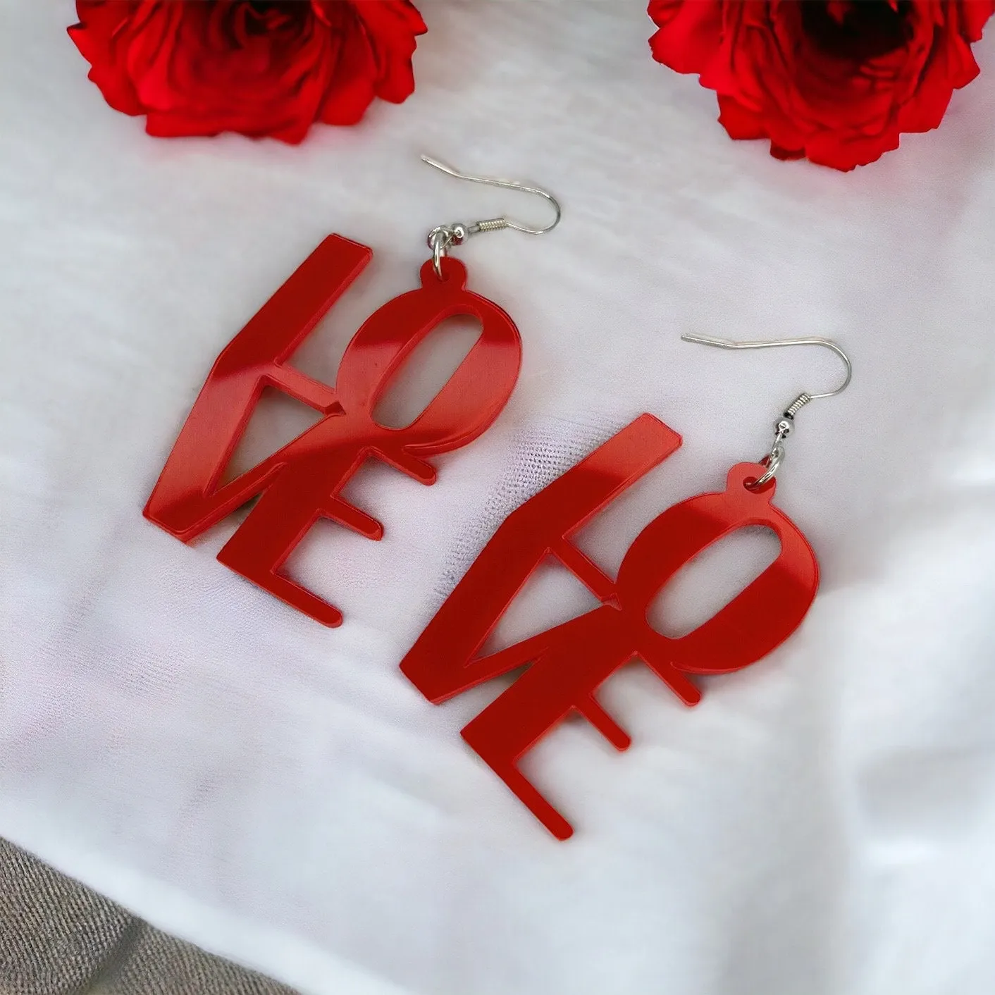 LOVE Earrings - Valentine’s Earrings, Love Earrings, Heart Accessories, Happy Valentine’s Day, Red Hearts, Valentine’s Jewelry, Boho Chic