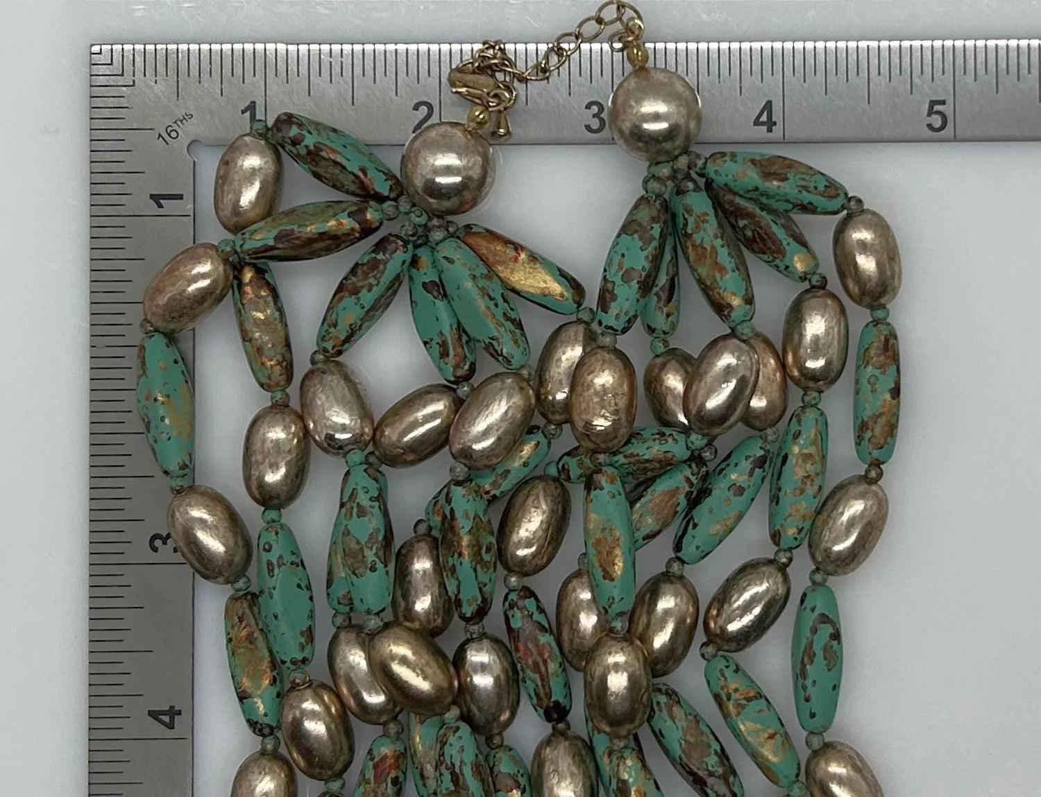 Lovely Six Strand Turquoise and Gold Bead Necklace