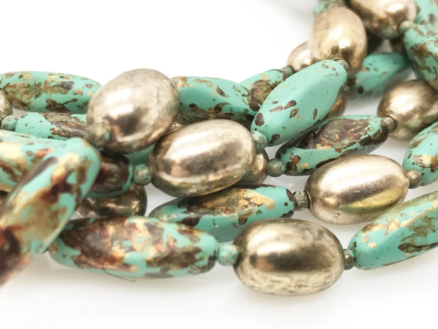 Lovely Six Strand Turquoise and Gold Bead Necklace