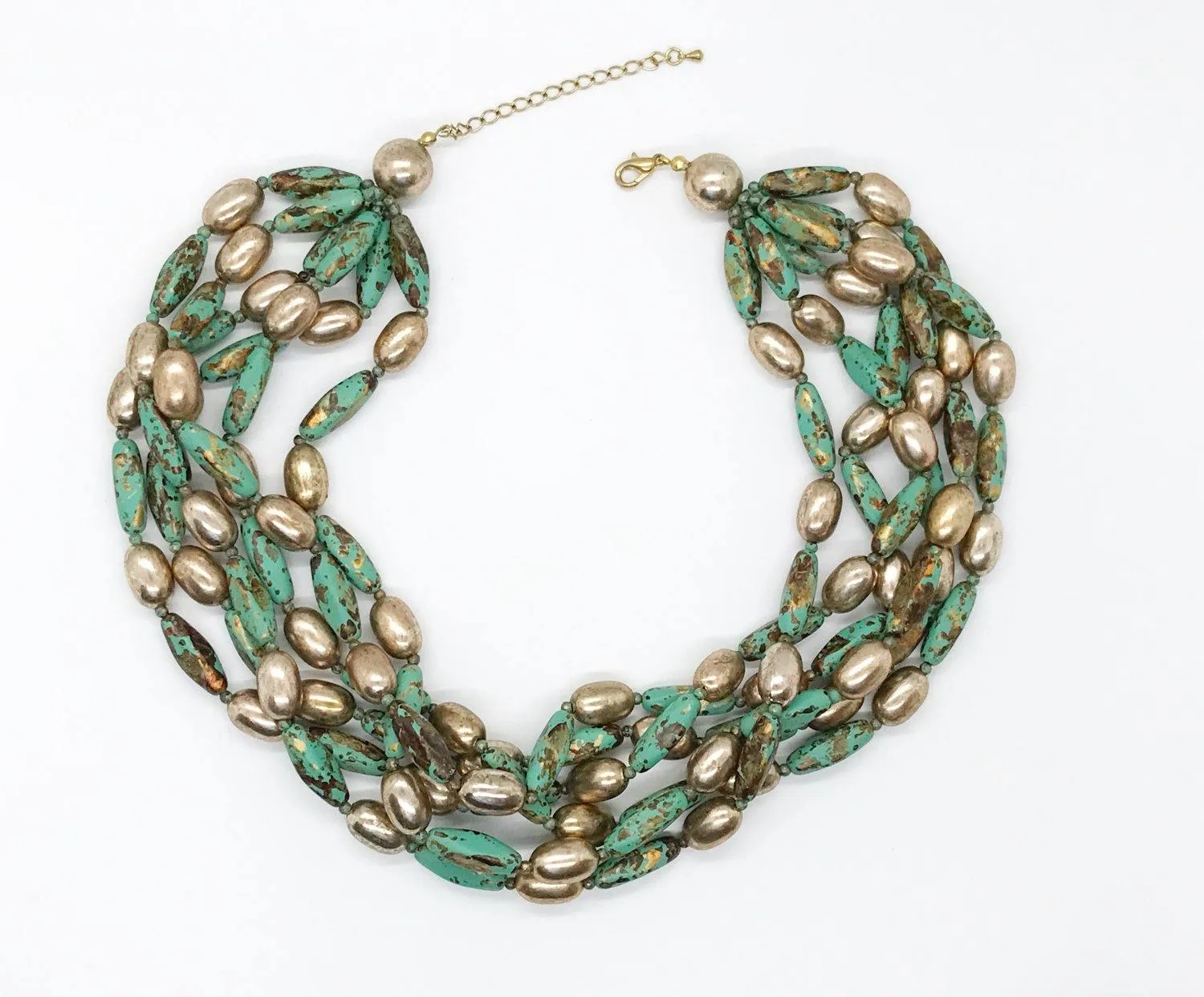 Lovely Six Strand Turquoise and Gold Bead Necklace