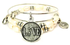 L;VE Suicide Prevention Fresh Water Pearls Expandable Bangle Bracelet Set