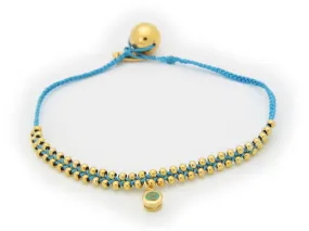 March Aquamarine (Cz) Blue Cord Bracelet in Vermeil, 6"