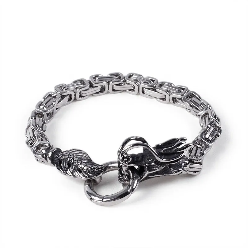 Men's Stainless Steel Dragon Bracelet - European and American Ethnic Style Fashion Accessory