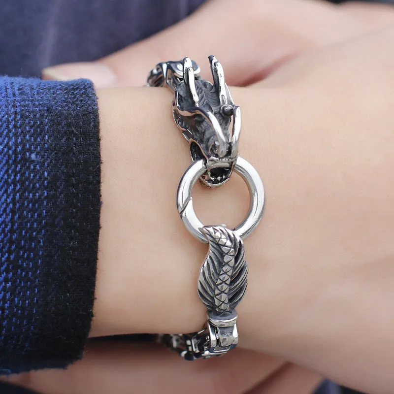 Men's Stainless Steel Dragon Bracelet - European and American Ethnic Style Fashion Accessory