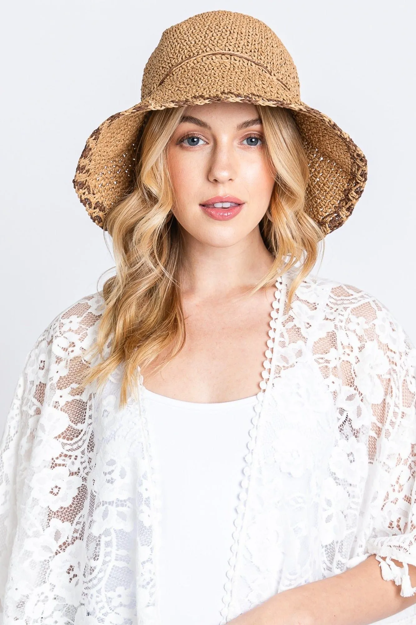 MH0170 Lucia Edge Detailed Straw Bucket Hat