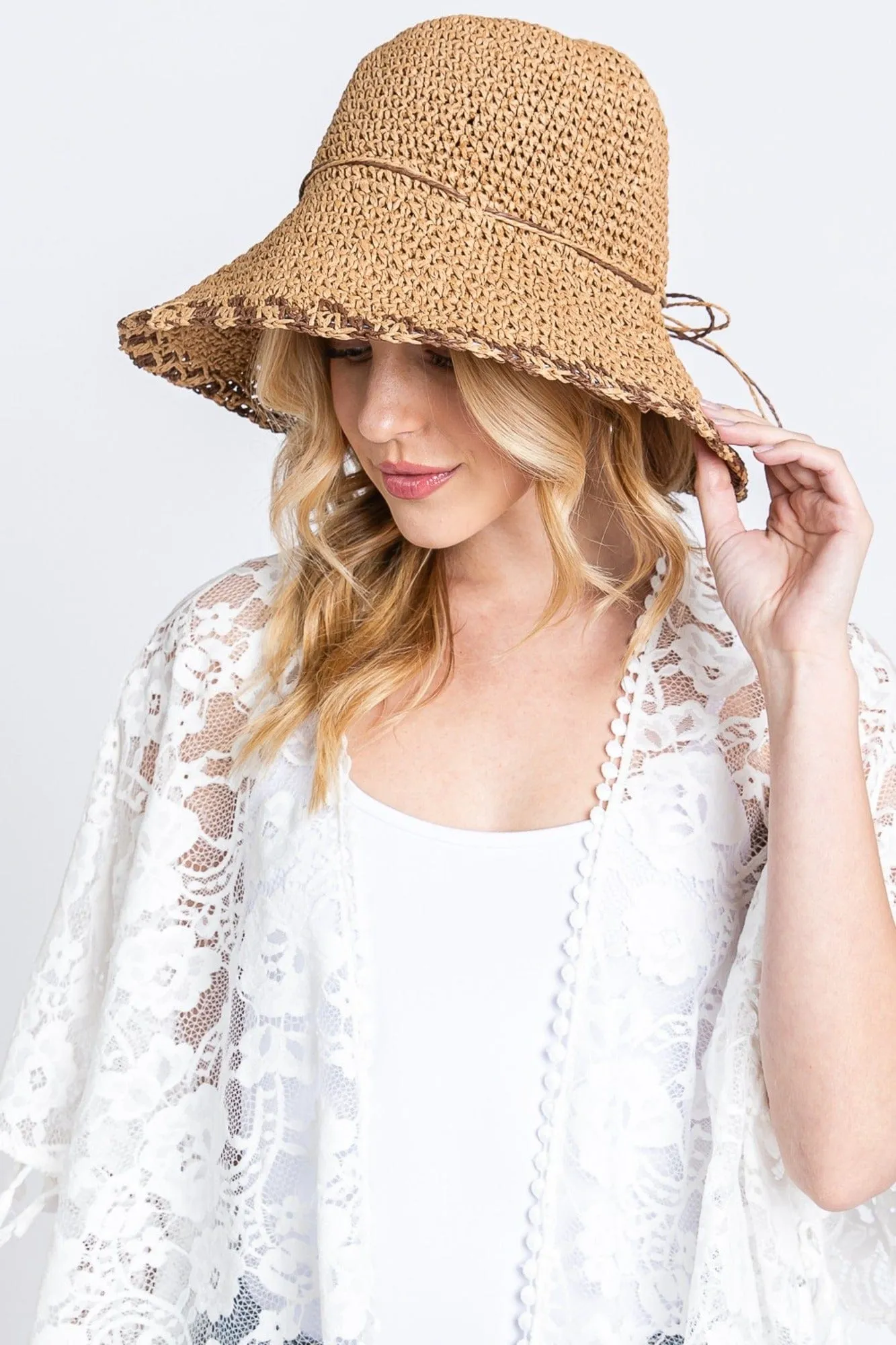 MH0170 Lucia Edge Detailed Straw Bucket Hat