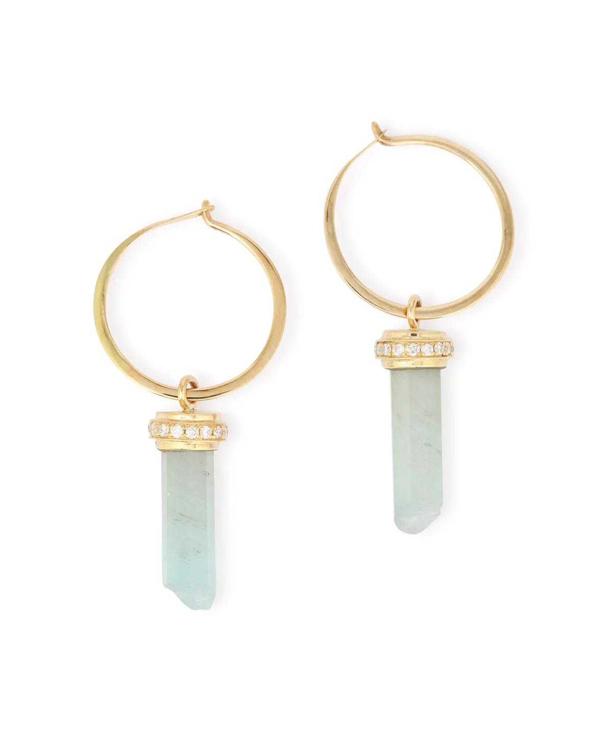 Micropave Diamond Wrapped Aquamarine Hoop Earring