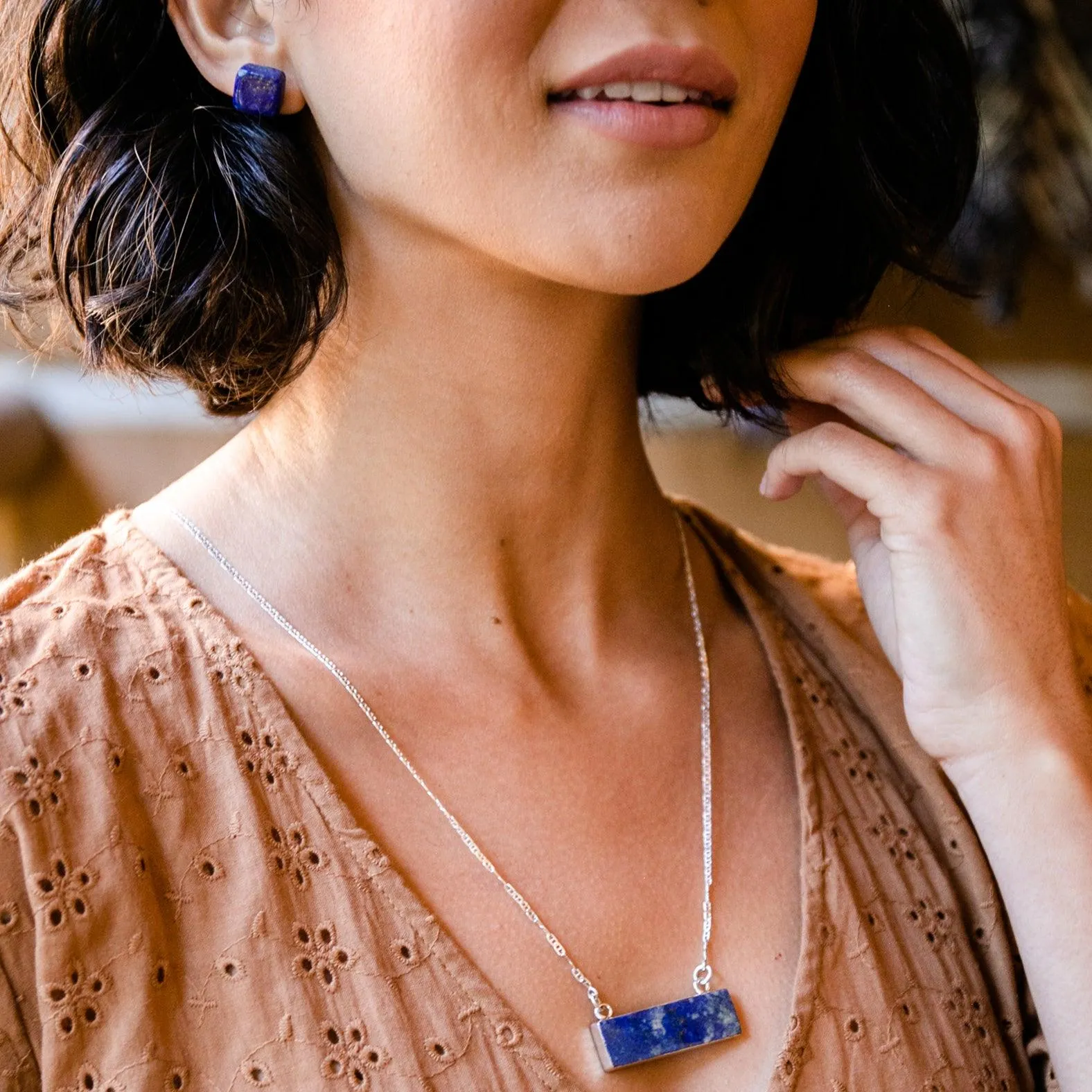 MM5033 - Lapis Lazuli Bar Necklace Blue