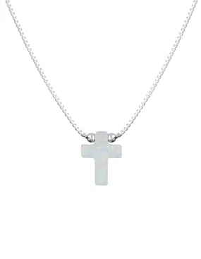 Mocha Sterling Silver Mini Cross Fine Necklace - White