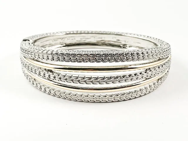 Modern Multi Row Thick Weave Texture Two Tone Design Magnetic Brass Bracelet Bangle