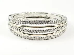 Modern Multi Row Thick Weave Texture Two Tone Design Magnetic Brass Bracelet Bangle