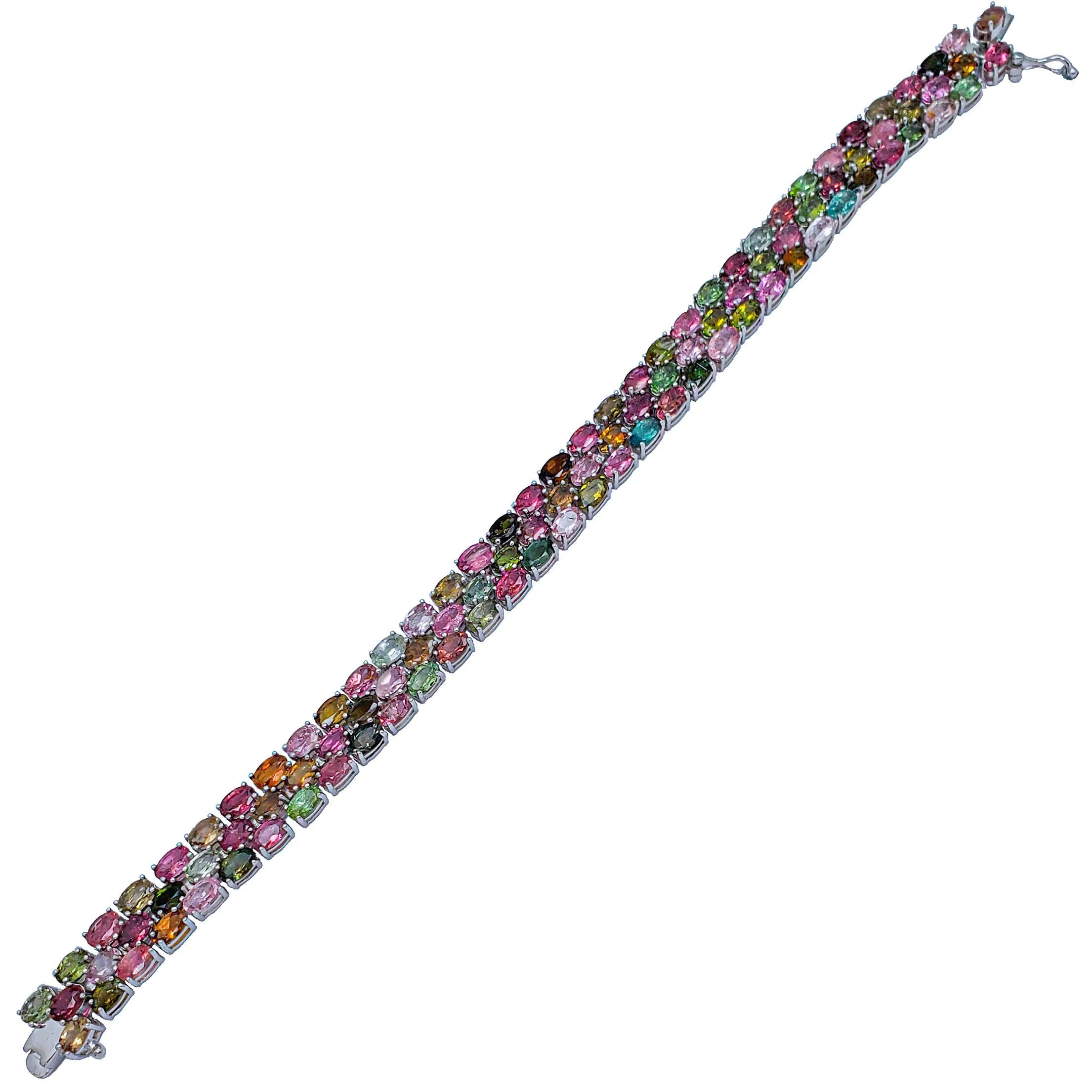 Multi-Colored Oval Mosaic Gemstone Bracelet (Silver)