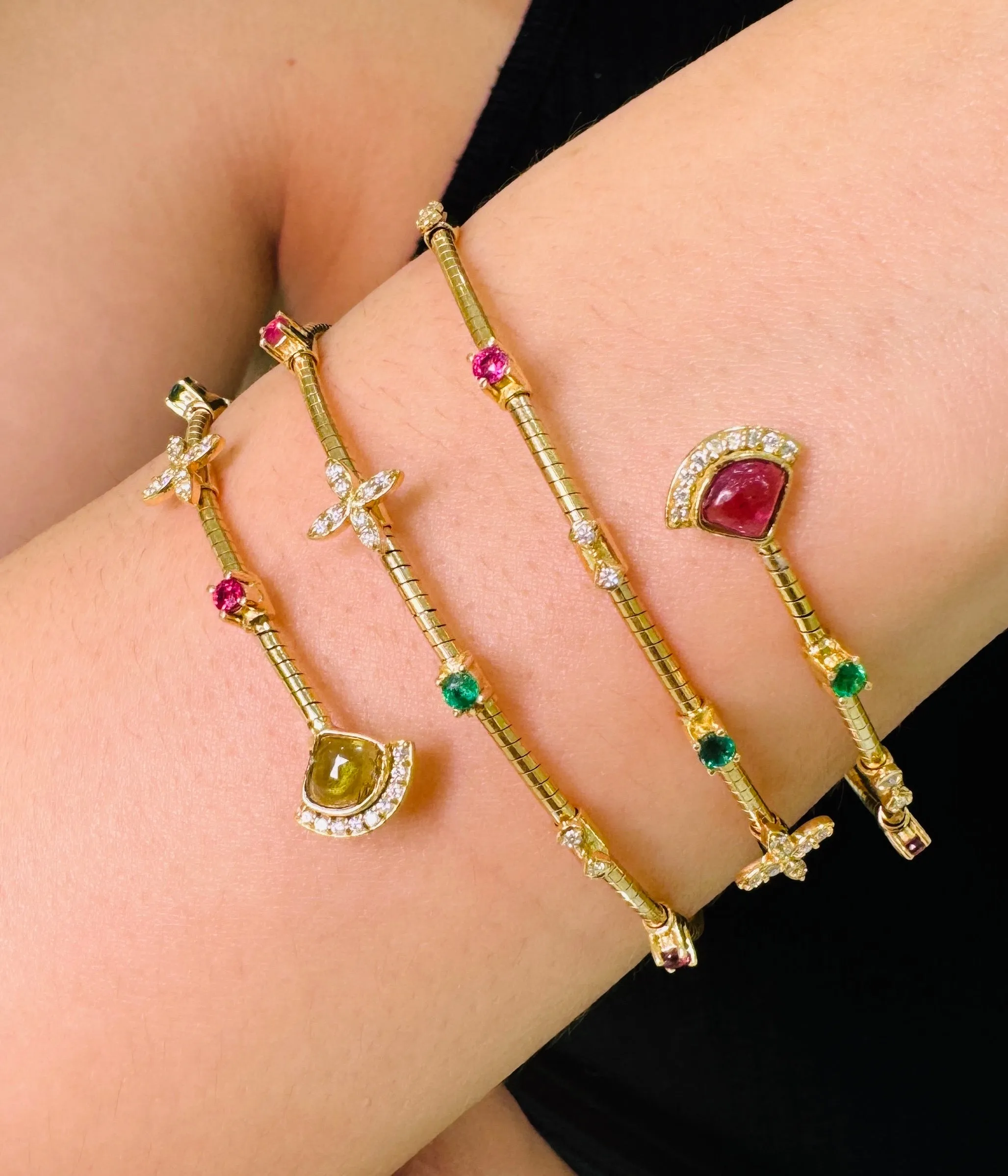 Multicolor Gemstone & Diamond Triple Row Symphony Bracelet In 18K Rose Gold