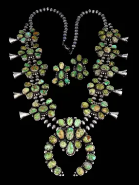 Native American Sonoran Gold Sterling Silver Squash Blossom Necklace Set