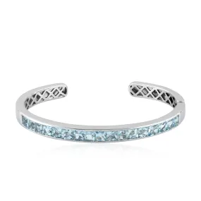 Natural Aquamarine Gemstone Cuff Bracelet In 14k White Gold Jewelry