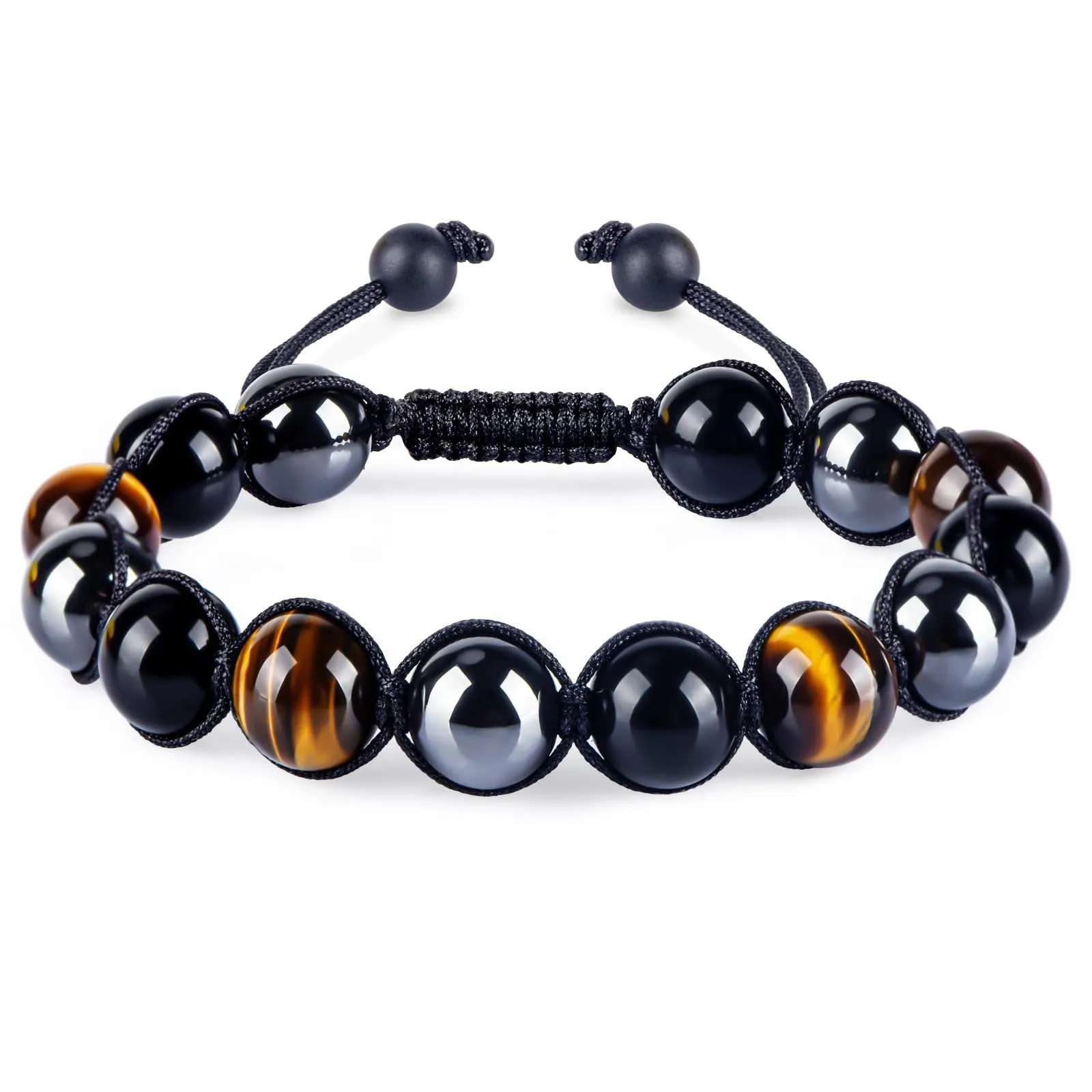 Natural Tiger Eye Agate Bracelet Men's Woven Adjustable Black Magnet Yoga Beaded Bracelet kode