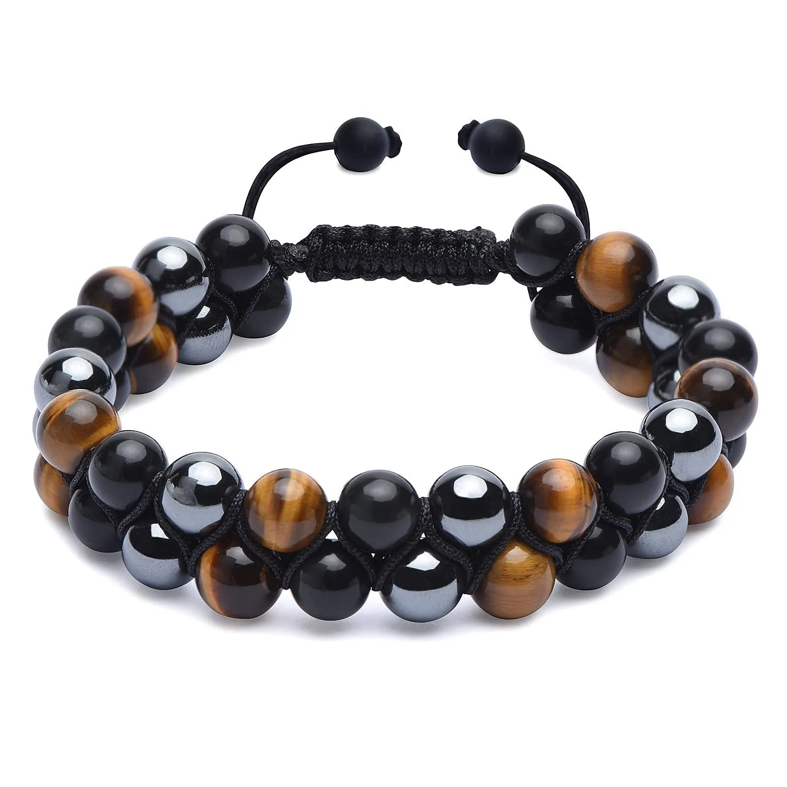 Natural Tiger Eye Agate Bracelet Men's Woven Adjustable Black Magnet Yoga Beaded Bracelet kode