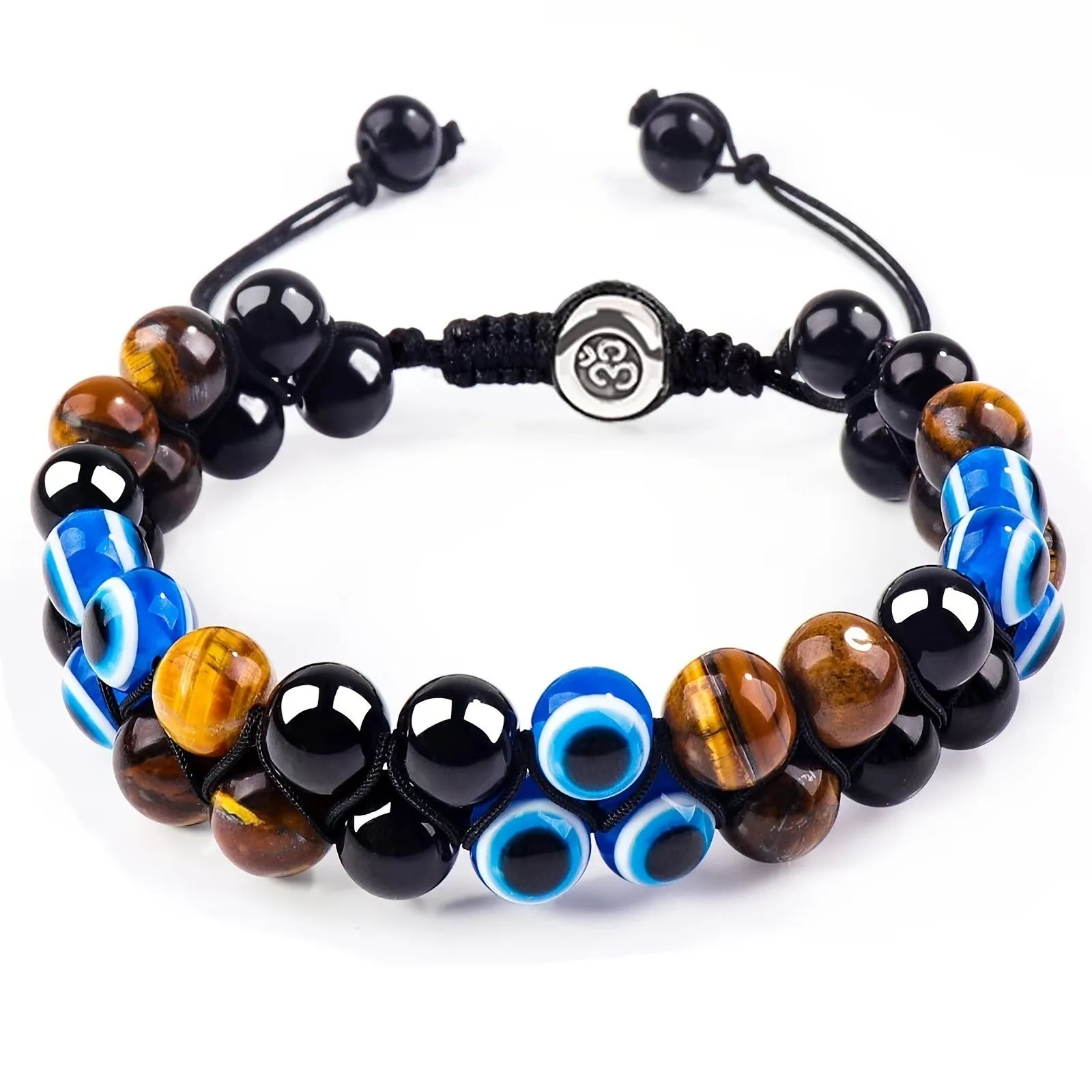 Natural Tiger Eye Agate Bracelet Men's Woven Adjustable Black Magnet Yoga Beaded Bracelet kode