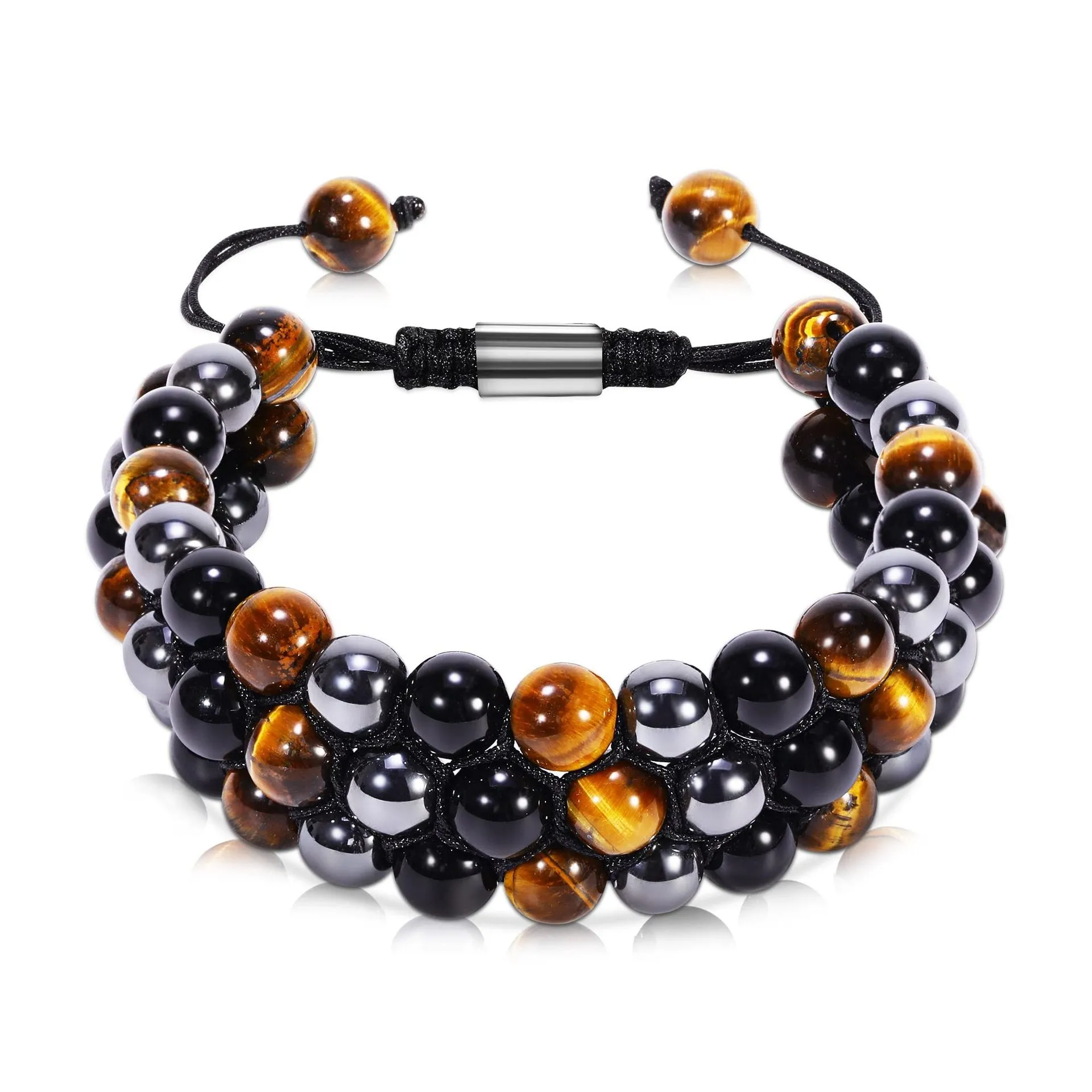 Natural Tiger Eye Agate Bracelet Men's Woven Adjustable Black Magnet Yoga Beaded Bracelet kode