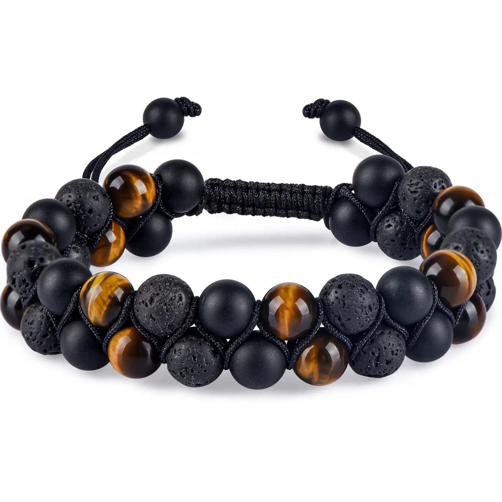 Natural Tiger Eye Agate Bracelet Men's Woven Adjustable Black Magnet Yoga Beaded Bracelet kode