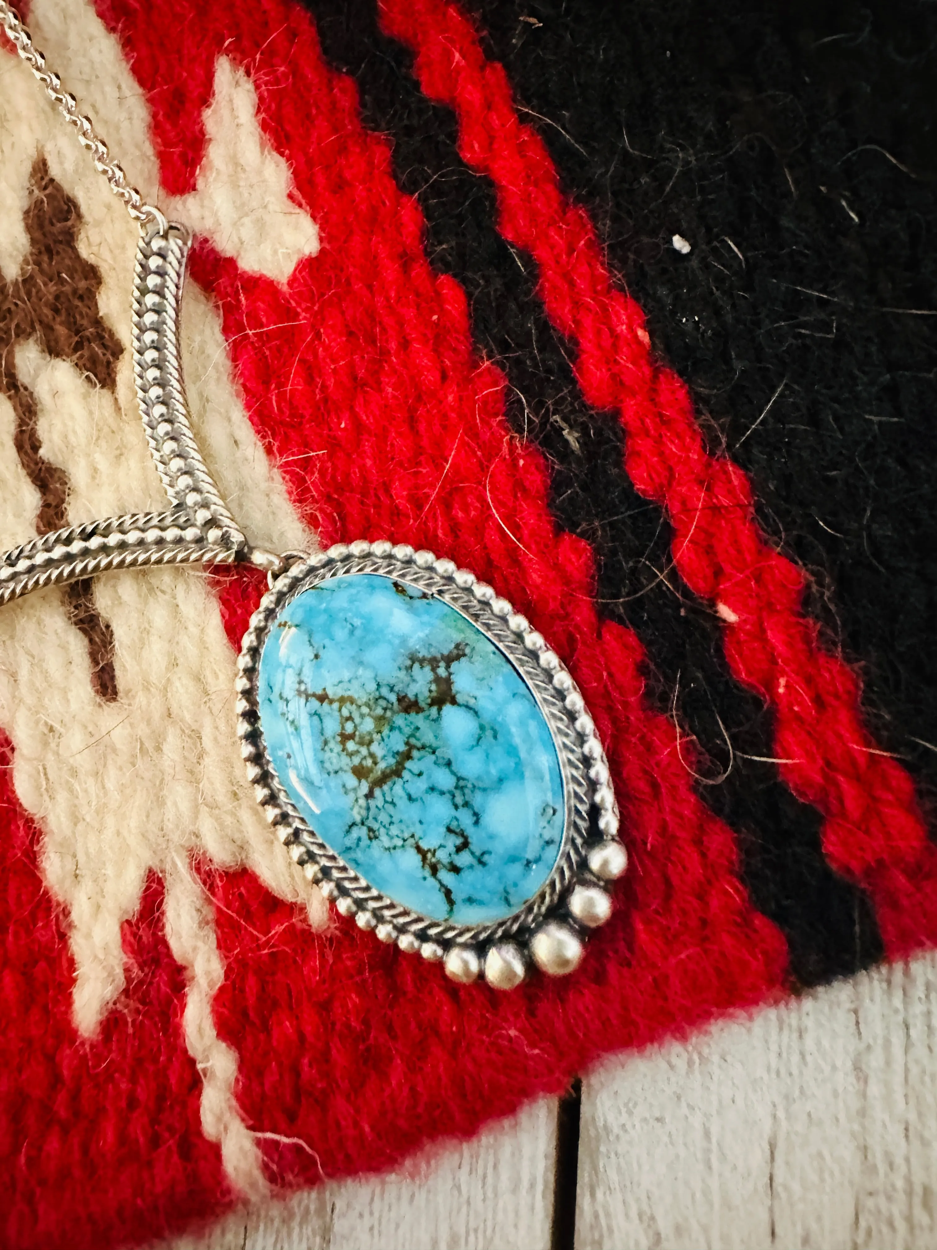 Navajo Sterling Silver & Birds Eye Kingman Turquoise Necklace