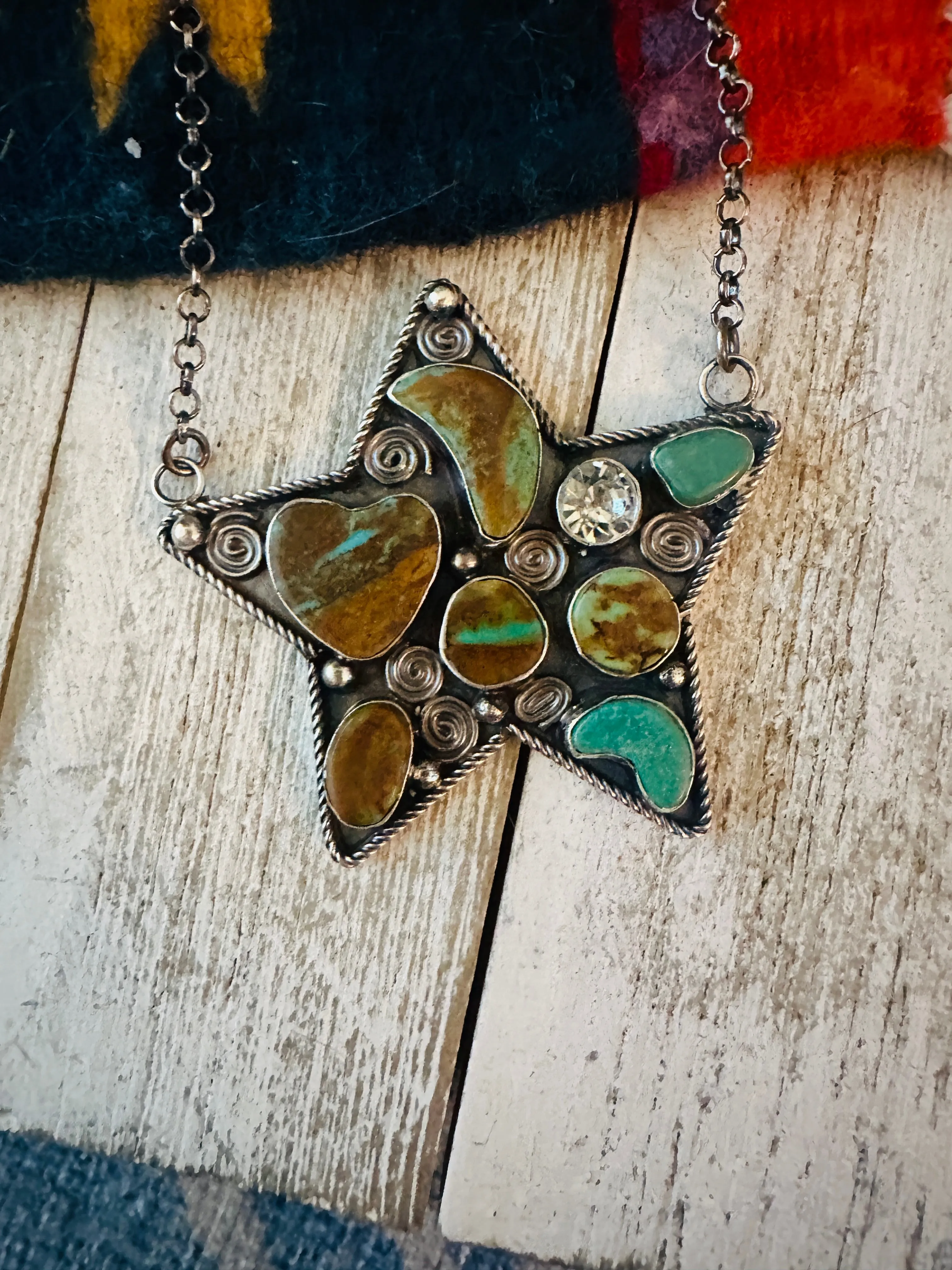 Navajo Sterling Silver & Royston Turquoise Star Necklace by Jacqueline Silver