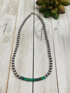 Navajo Turquoise & Sterling Silver Beaded Necklace 18”