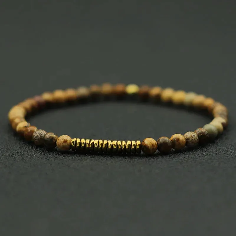 New 4mm Bracelet Men Antique Gold Color Hematite Stone Braclet Natural Wooden Braslet Homme Meditation Beaded Brazalete Pulsera