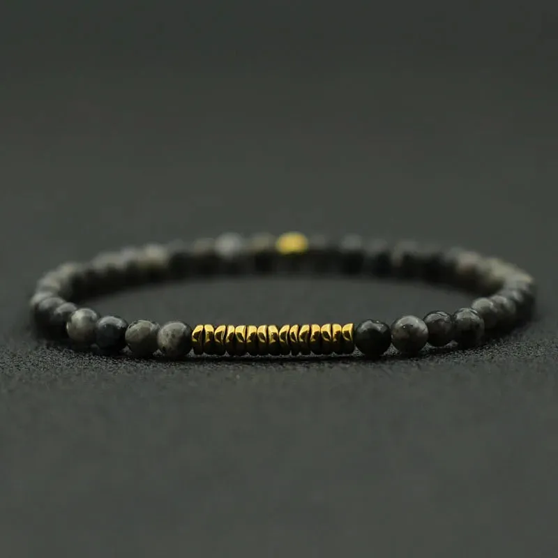 New 4mm Bracelet Men Antique Gold Color Hematite Stone Braclet Natural Wooden Braslet Homme Meditation Beaded Brazalete Pulsera