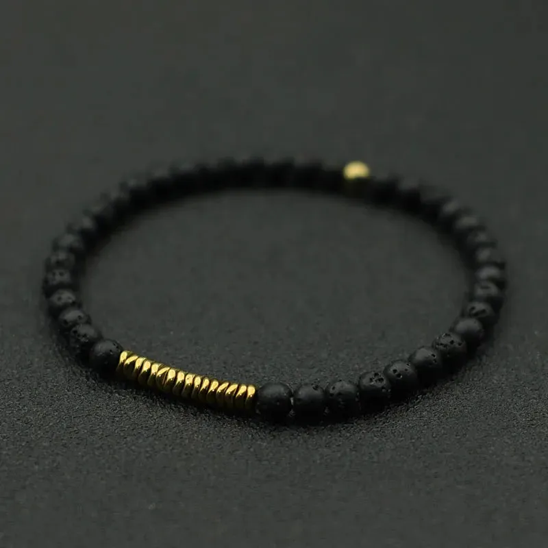 New 4mm Bracelet Men Antique Gold Color Hematite Stone Braclet Natural Wooden Braslet Homme Meditation Beaded Brazalete Pulsera