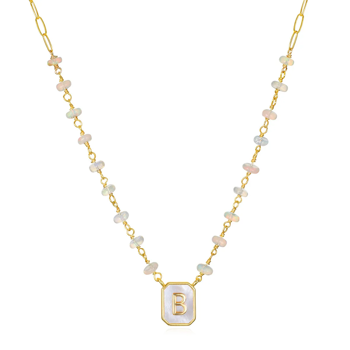 New! Ethiopian Opal Paperclip Initial Necklace