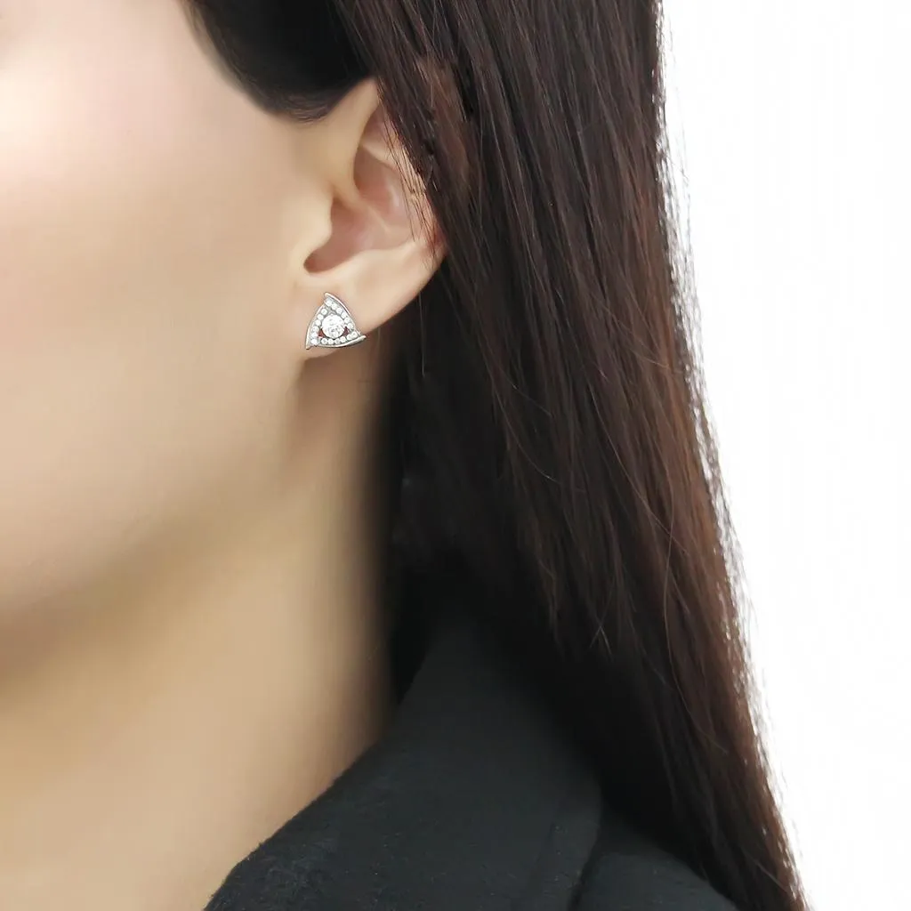 No Plating Stainless Steel Earrings with AAA Grade CZ in Clear for Women Clear Stone Color Style DA328