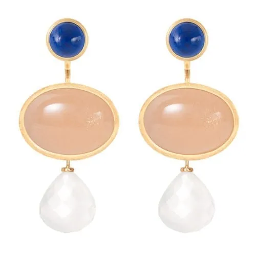 Ole Lynggaard Lapis, Blush Moonstone and White Quartz Earring Set